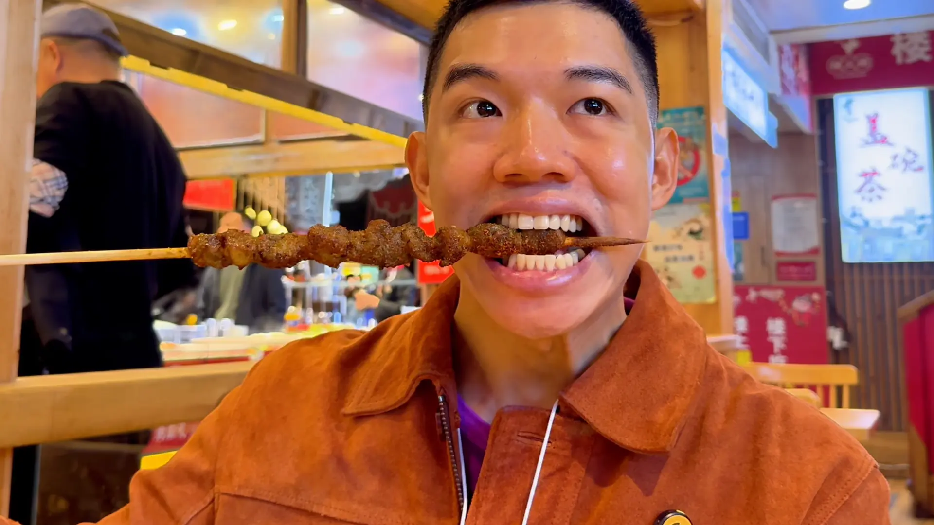 Me eating Lamb Skewers - Kuan Zhai Alley Chengdu: What to Eat Here - Leo Trails