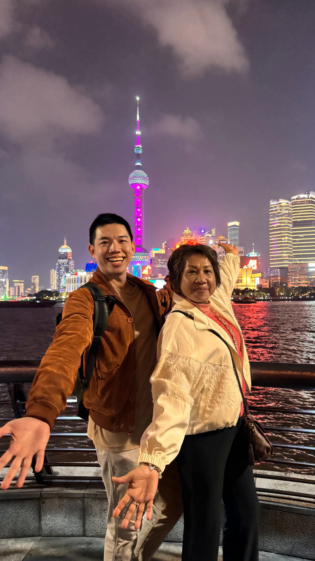 Me and My Mom posing at the Bund - Shanghai at Night: An Ultimate First Night Experience - Leotrails