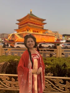 My Mom wearing a Hanfu - 11 Must Try Experiences in Xian for First-Time Visitors - Leotrails