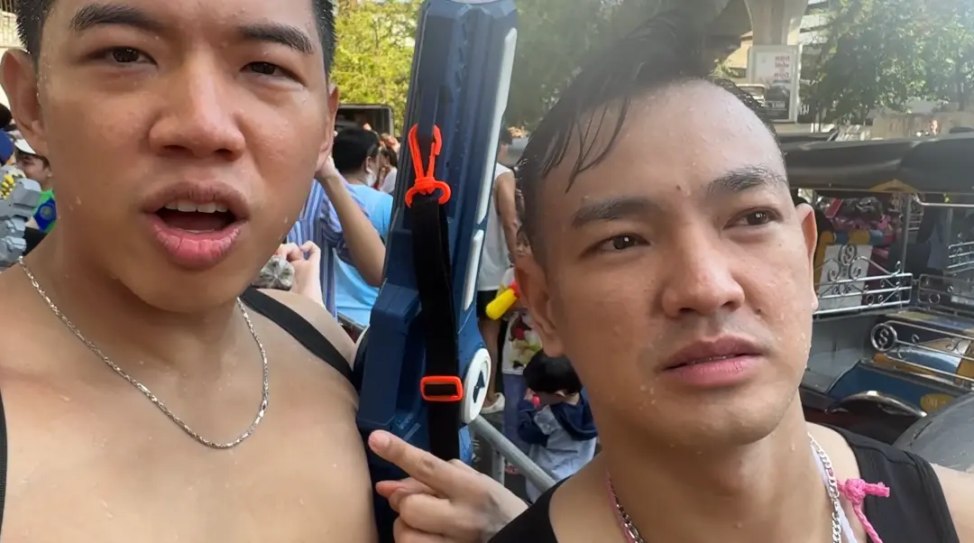 Me and My friend - The Wildest Songkran Water Fight in Silom Bangkok 💦 - Leotrails