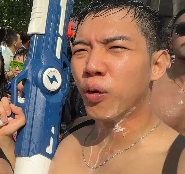 My Face - The Wildest Songkran Water Fight in Silom Bangkok 💦 - Leotrails