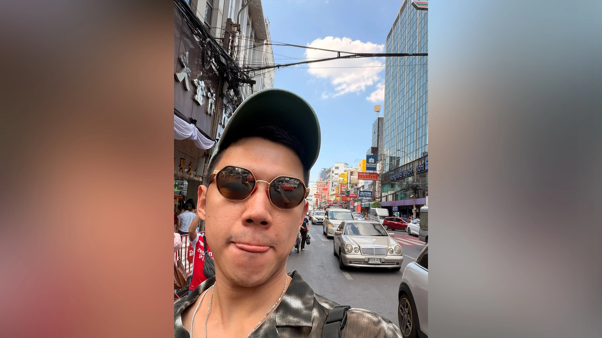 Me taking a selfie at Yaowarat Road - Song Wat Bangkok: How to Spend a Day Here 🏠 - Leotrails