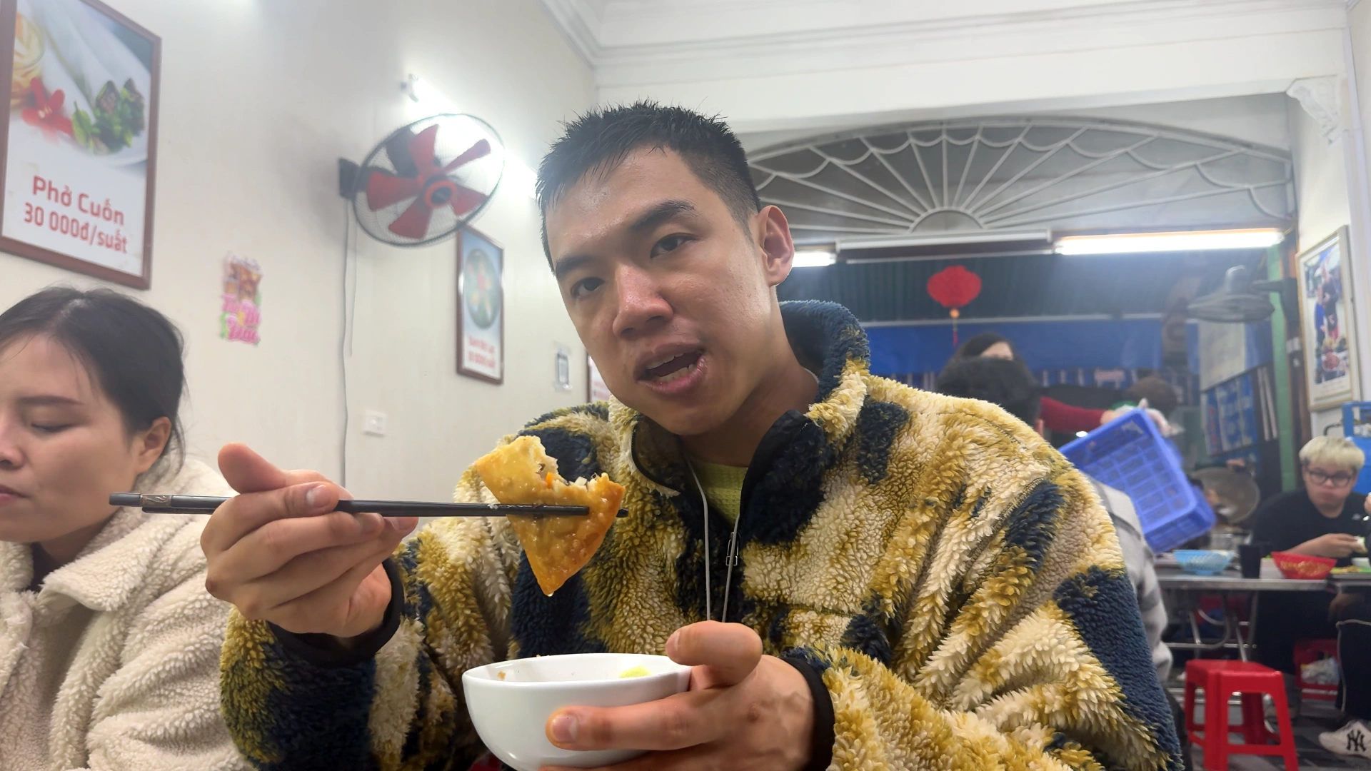 Me dipping the Bánh Gối - What to Eat in Haiphong: Amazing Local Food Experience😋 - Leotrails