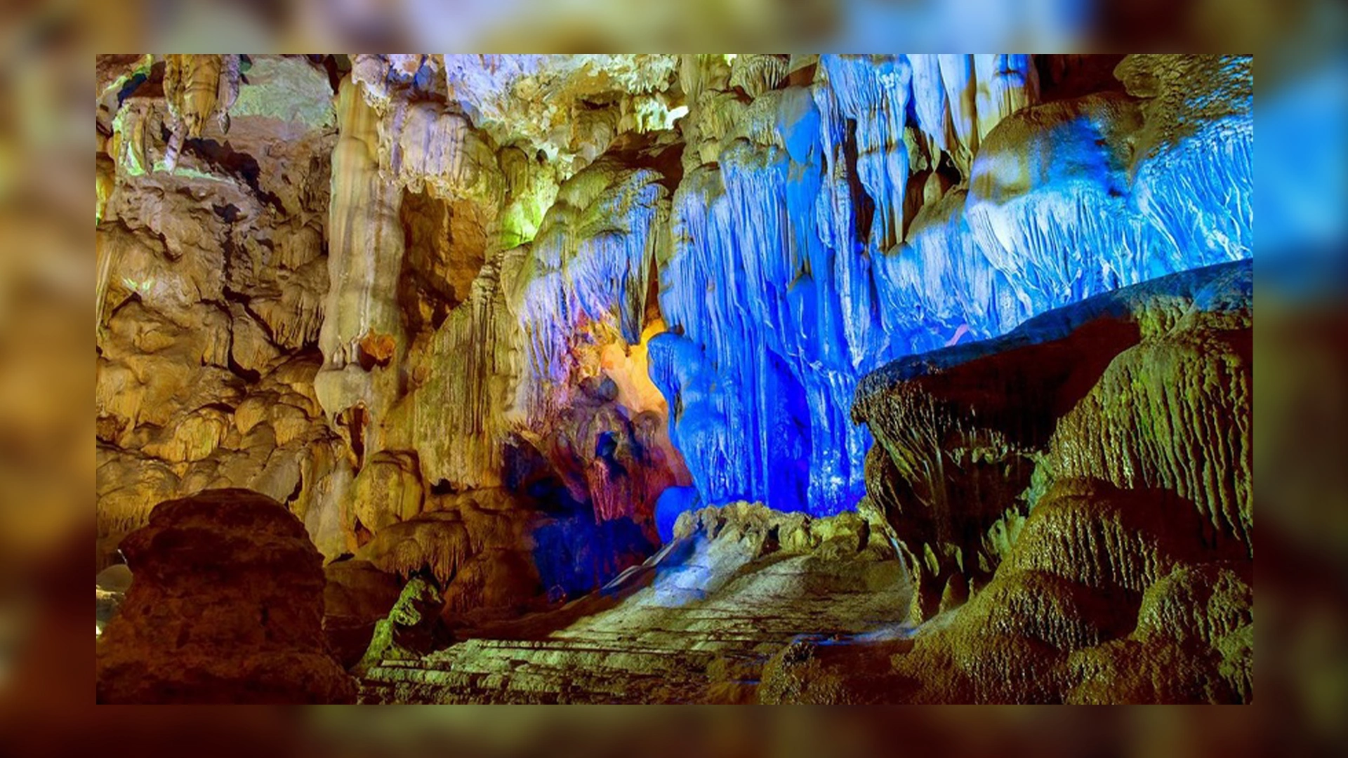 Stunning blue colored light rocks in Dau Go Cave Stunning blue colored light in Dau Go Cave rocks